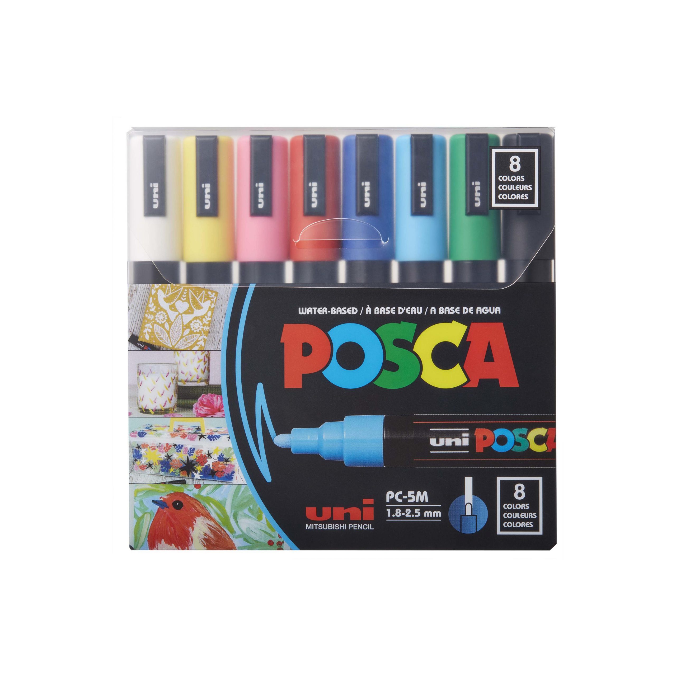Ensemble de 8 marqueurs acrylique pointe moyenne 1,8 à 2,5 mm - POSCA - PC-5M - Couleurs de base